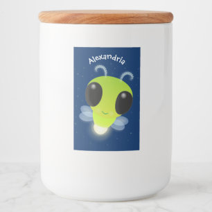 Cute green glow bug firefly cartoon illustration food label