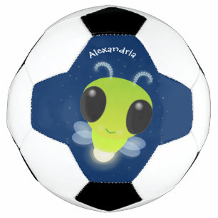 Cute green glow bug firefly cartoon illustration football