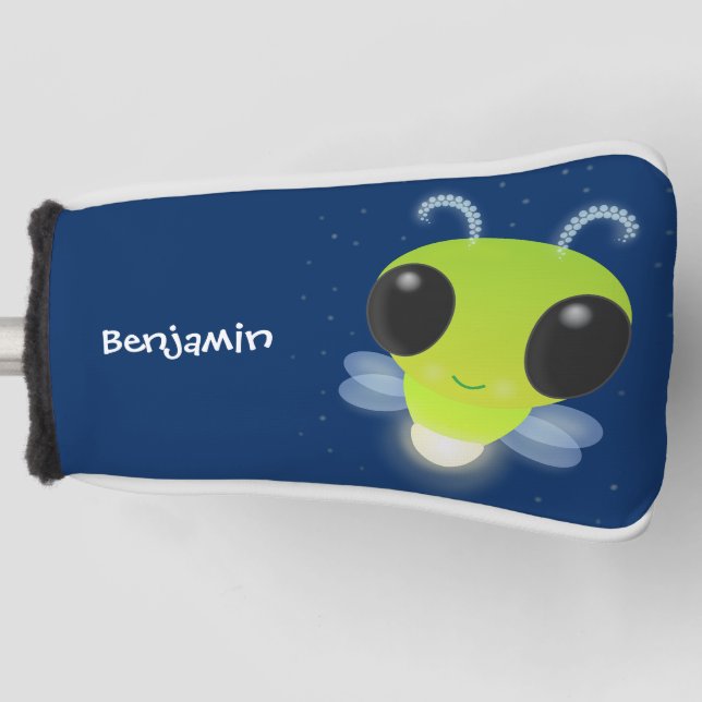 Cute green glow bug firefly cartoon illustration golf head cover (Front)