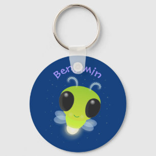 Cute green glow bug firefly cartoon illustration key ring