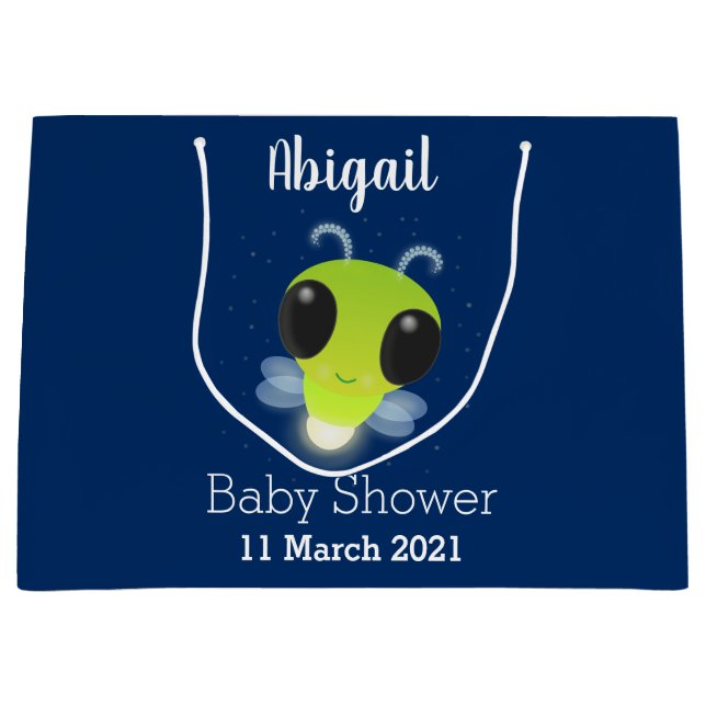 Cute green glow bug firefly cartoon illustration large gift bag (Front)