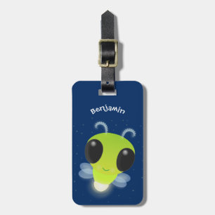 Cute green glow bug firefly cartoon illustration luggage tag