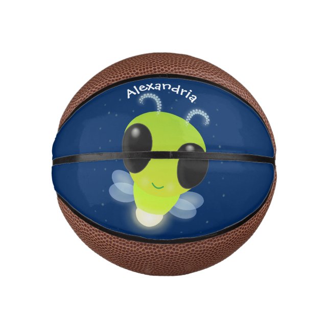 Cute green glow bug firefly cartoon illustration mini basketball (Front)