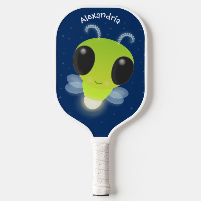 Cute green glow bug firefly cartoon illustration pickleball paddle (Front)
