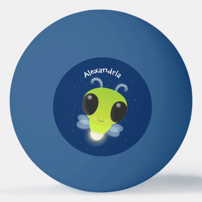 Cute green glow bug firefly cartoon illustration ping pong ball (Front)
