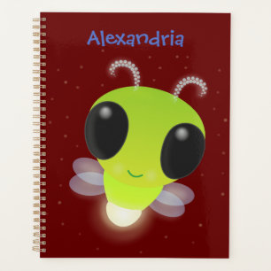 Cute green glow bug firefly cartoon illustration planner