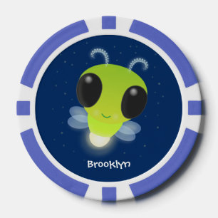 Cute green glow bug firefly cartoon illustration poker chips