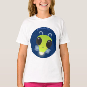 Cute green glow bug firefly cartoon illustration T-Shirt