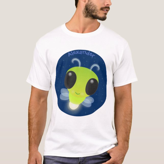 Cute green glow bug firefly cartoon illustration T-Shirt (Front)
