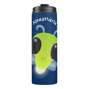 Cute green glow bug firefly cartoon illustration thermal tumbler