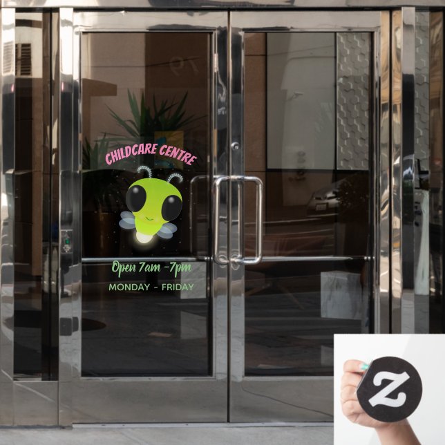 Cute green glow bug firefly cartoon illustration window cling (Office Door)