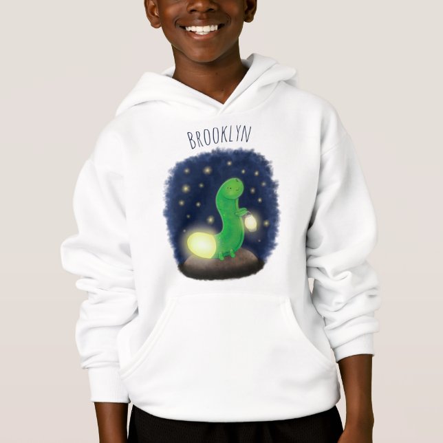 Cute green glow worm cartoon illustration (Front)