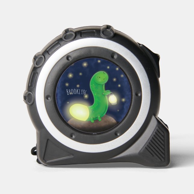 Cute green glow worm cartoon illustration 1 (Front)