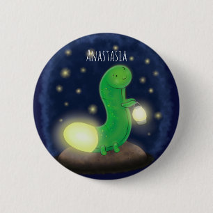 Cute green glow worm cartoon illustration 6 cm round badge