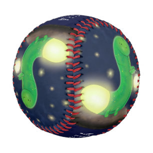 Cute green glow worm cartoon illustration baseball