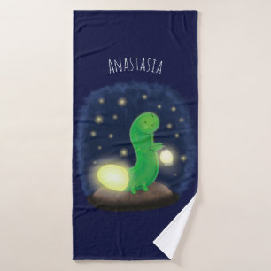 Cute green glow worm cartoon illustration bath towel set