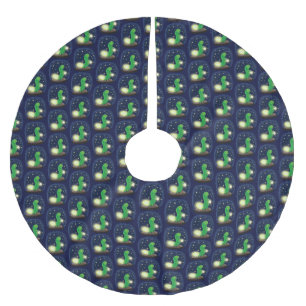 Cute green glow worm cartoon illustration brushed polyester tree skirt