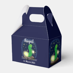Cute green glow worm cartoon illustration favour box