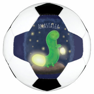 Cute green glow worm cartoon illustration football