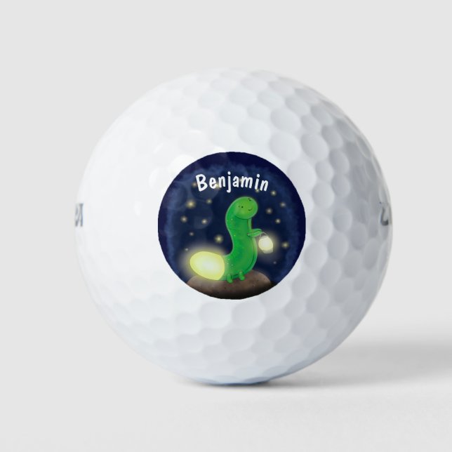 Cute green glow worm cartoon illustration golf balls (Front)