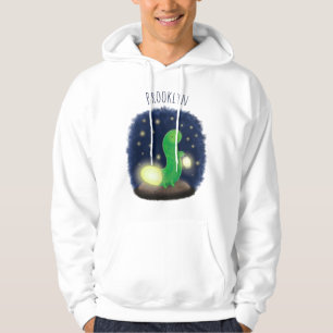 Cute green glow worm cartoon illustration hoodie