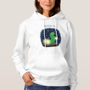 Cute green glow worm cartoon illustration hoodie