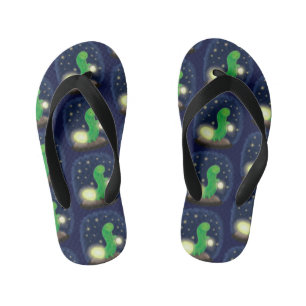 Cute green glow worm cartoon illustration kid's flip flops