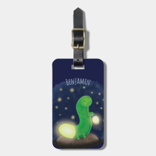 Cute green glow worm cartoon illustration luggage tag