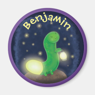 Cute green glow worm cartoon illustration magnet