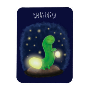 Cute green glow worm cartoon illustration magnet