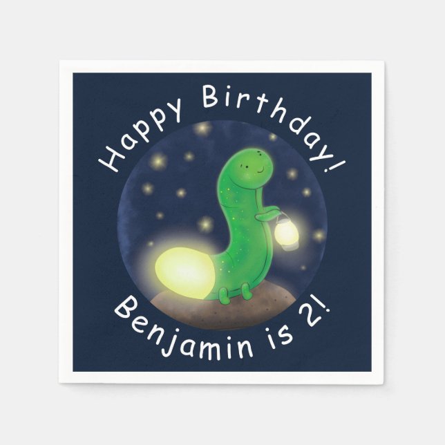 Cute green glow worm cartoon illustration napkin (Front)