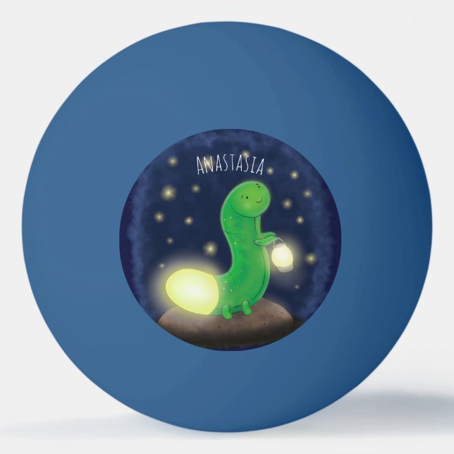 Cute green glow worm cartoon illustration ping pong ball (Front)