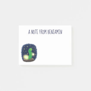 Cute green glow worm cartoon illustration post-it notes
