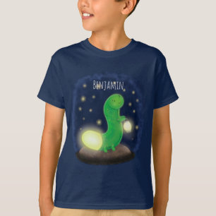 Cute green glow worm cartoon illustration T-Shirt