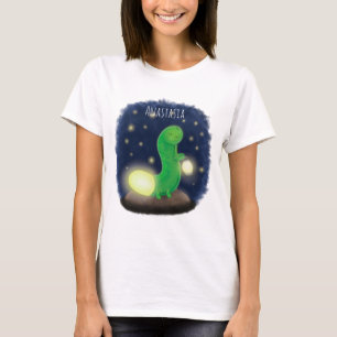 Cute green glow worm cartoon illustration T-Shirt
