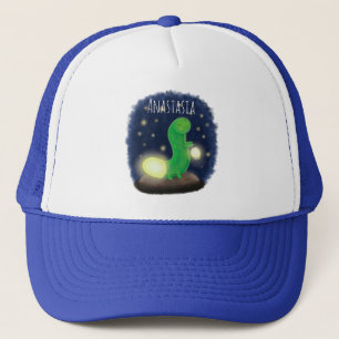 Cute green glow worm cartoon illustration trucker hat