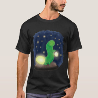 Cute Green Glow Worm With Lantern Cartoon T-Shirt