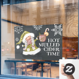 Cute Green Gnome, Hot Mulled Cider Time Window Cling