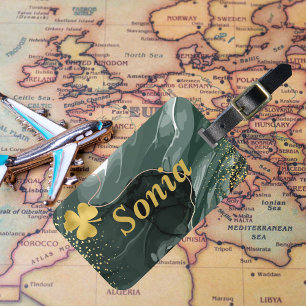 Cute Green Gold Marble & Gold Clover,St Patrick's Luggage Tag