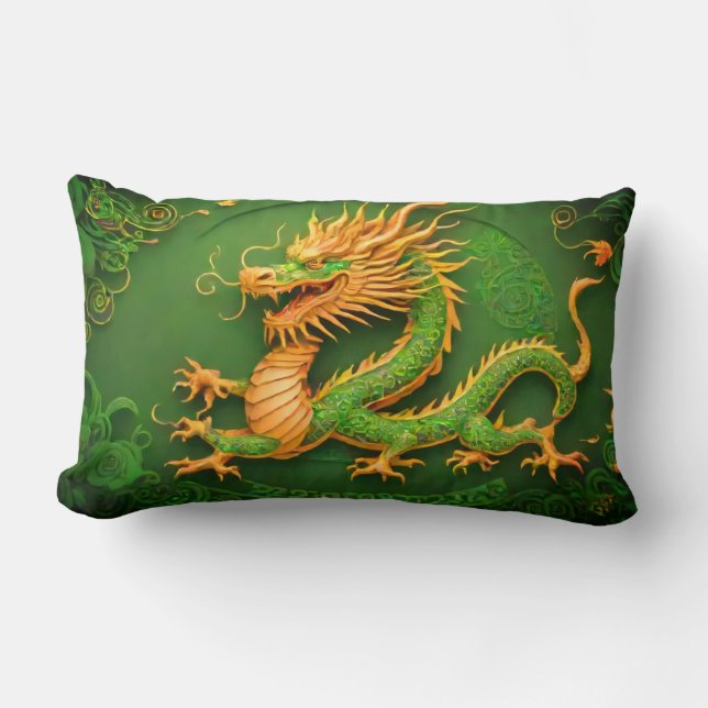 Cute green golden Chinese dragon new  year pillow (Front)