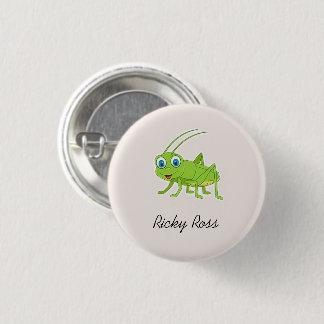 Cute green grasshopper purple 3 cm round badge