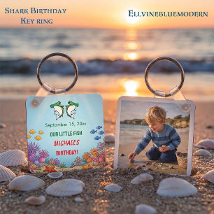 Cute Green Hammerhead Shark Ocean Birthday Photo Key Ring