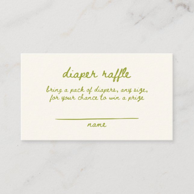 Cute Green Handwritten Baby Shower Diaper Raffle Enclosure Card (Front)