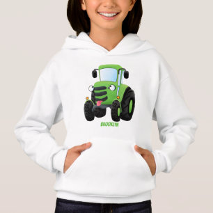 Cute green happy farm tractor cartoon illustration