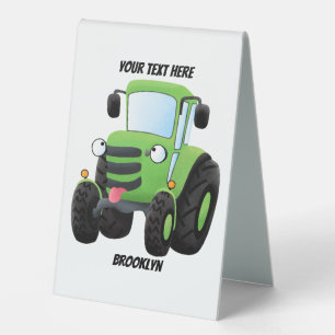 Cute green happy farm tractor cartoon illustration