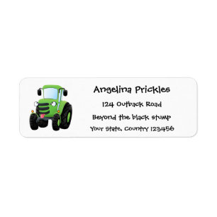 Cute green happy farm tractor cartoon illustration