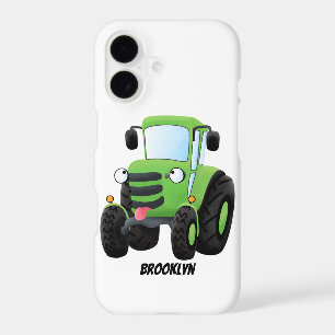 Cute green happy farm tractor cartoon illustration