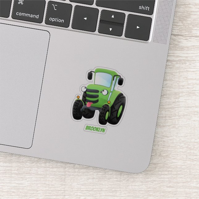 Cute green happy farm tractor cartoon illustration (Detail)