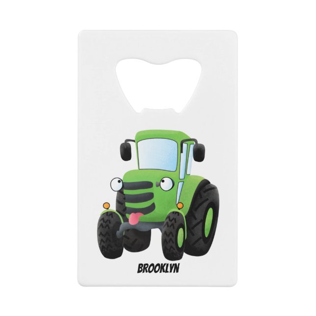 Cute green happy farm tractor cartoon illustration (Front)