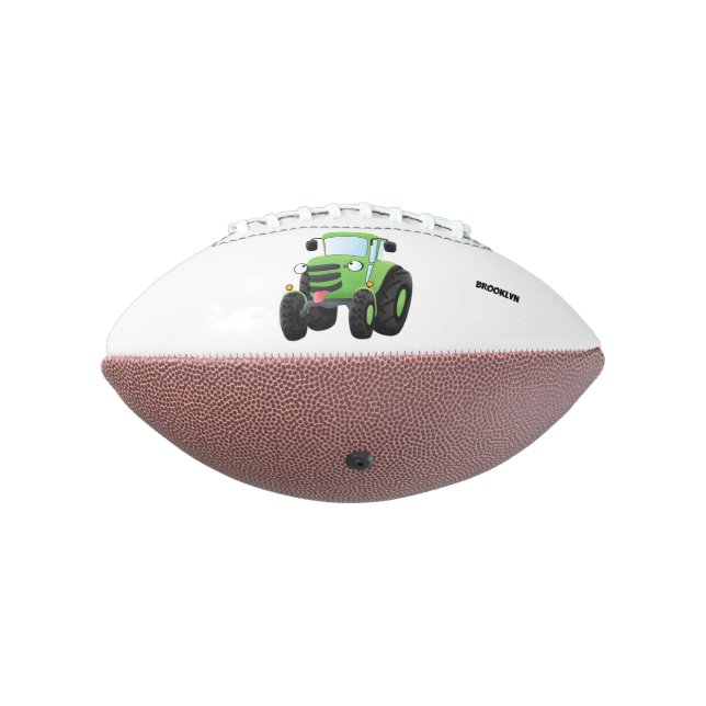 Cute green happy farm tractor cartoon illustration american football (Rotated 270)